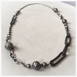 Gunmetal Grey 19” Long Necklace w Baubles & Chains